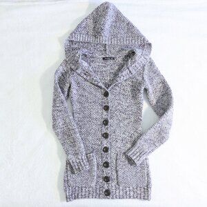 PattyBoutik Marled Knit Button Hooded Cardigan Sweater, S, Purple